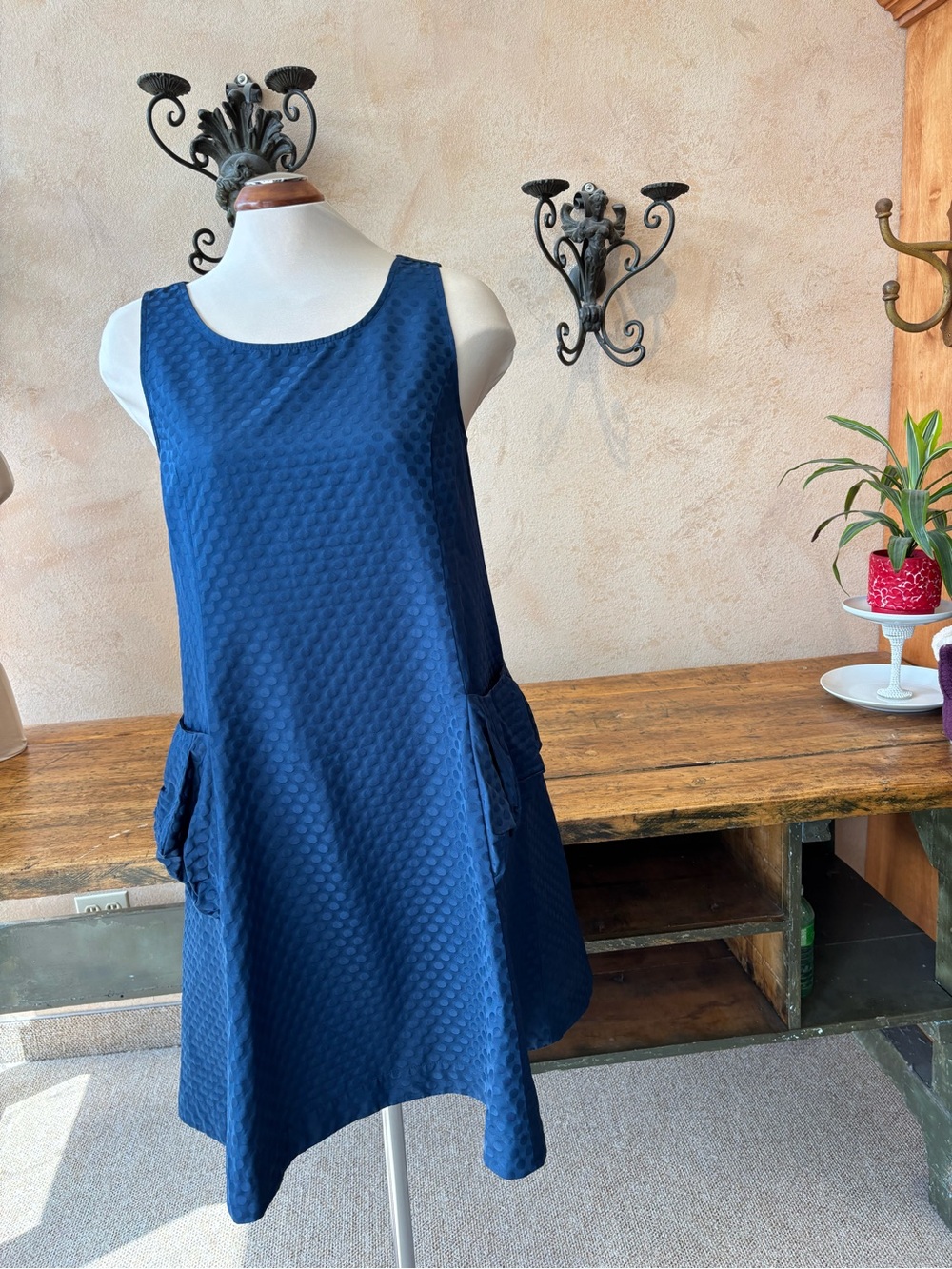 Sleeveless Navy Textured A-Line Dress